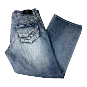 Bailey's PT 'Black' Men's Relaxed Fit Wide Cuff Boot Cut Jeans Distressed 38